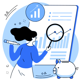Vector illustration of a woman analyzing a data Vector illustration of a woman analyzing a data