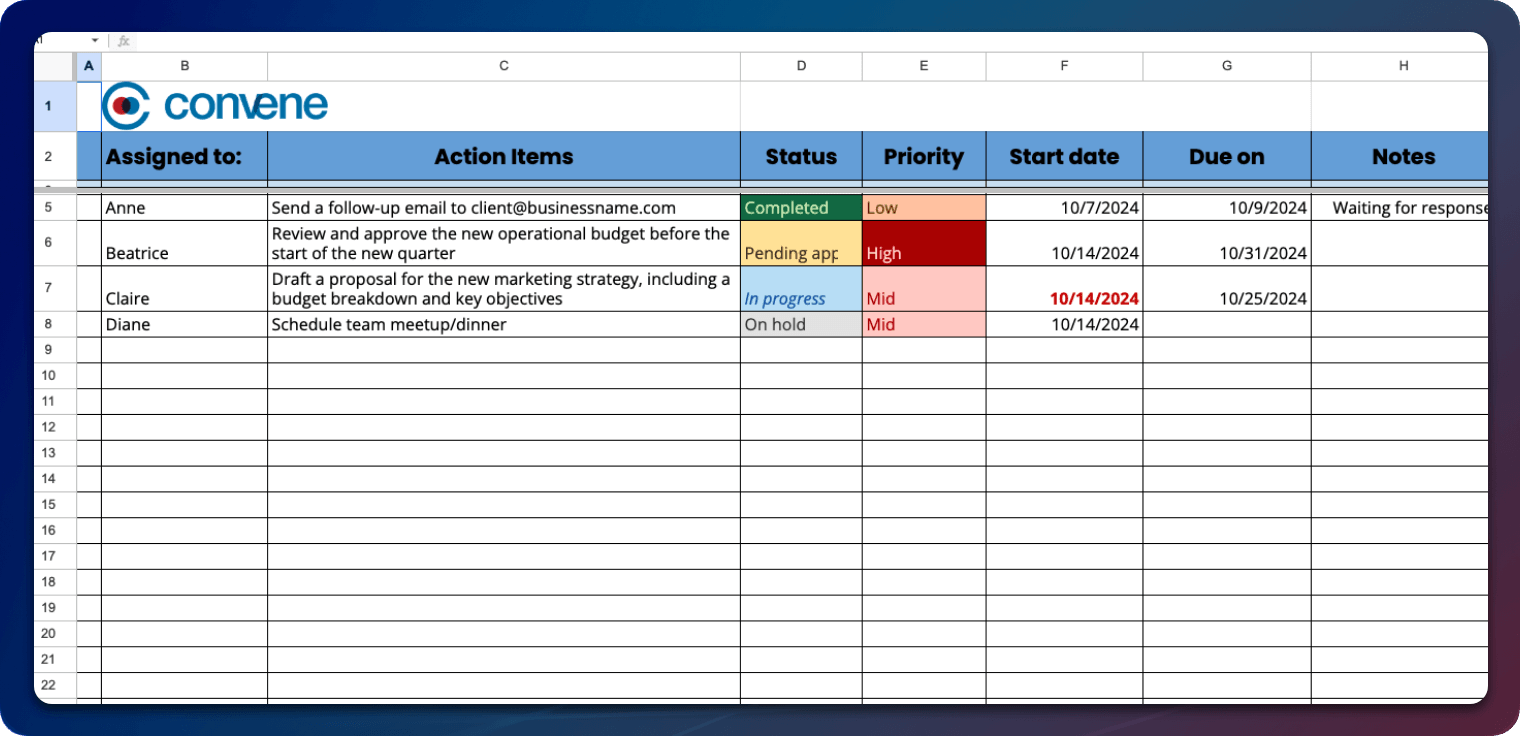 Meeting Follow-Up Action Items Template