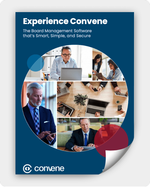 Front page of Convene&#039;s brochure about the board portal tool experience