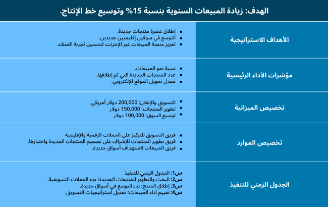 Table for Retail Business Annual operation plan example