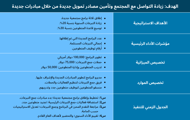 Table for Non-Profit Organization Annual Operating Plan Example