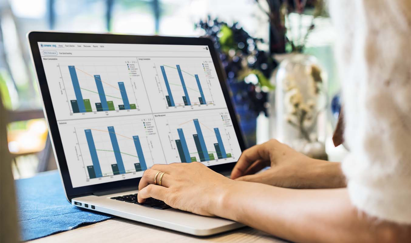 An employee using an ESG software for sustainability reporting