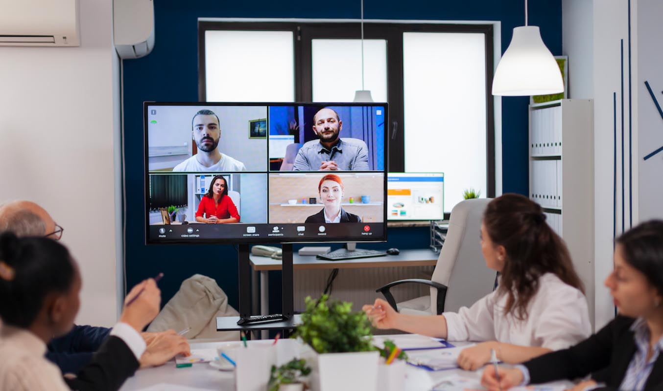 Team members attending a virtual meeting