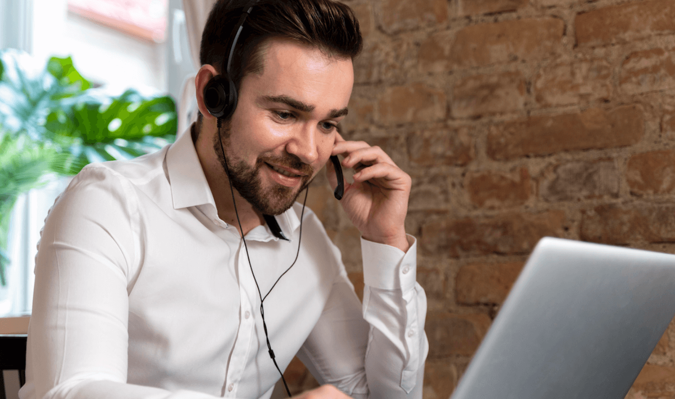 A man attending a virtual meeting through video conferencing